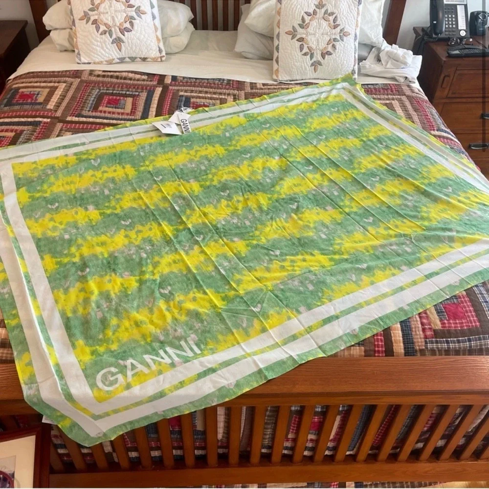NWT Ganni Tie-dye Voile Scarf organic cotton green and yellow